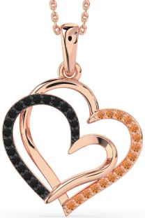 Large Black Diamond & Citrine Rose Gold Heart Necklace