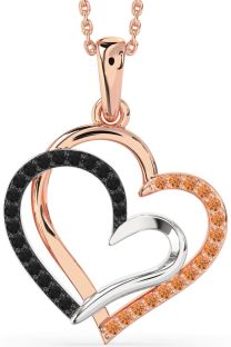 Large Black Diamond & Citrine Platinum & Rose Gold Heart Necklace