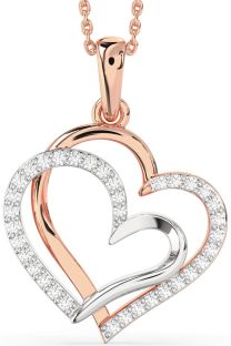 Large Diamond Platinum & Rose Gold Heart Necklace