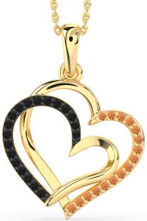 Large Black Diamond & Citrine Gold Heart Necklace