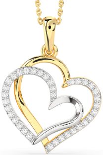 Large Diamond Platinum & Yellow Gold Heart Necklace