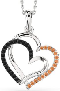 Large Black Diamond & Citrine Platinum Heart Necklace