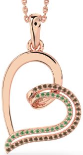 Green & Chocolate Brown Diamond Rose Gold Silver Heart Necklace