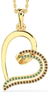 Green & Chocolate Brown Diamond Gold Silver Heart Necklace