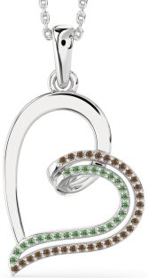 Green & Chocolate Brown Diamond Platinum Heart Necklace