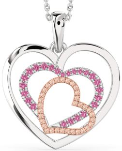 Large Pink Sapphire & Morganite White Rose Gold Heart Necklace