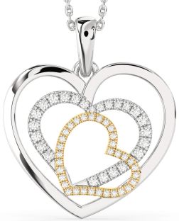 Large Diamond Silver & 10K gold Heart Necklace