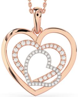 Large Diamond Platinum & Rose Gold Heart Necklace