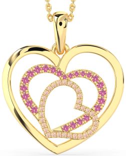 Large Pink Sapphire & Morganite Gold Silver Heart Necklace