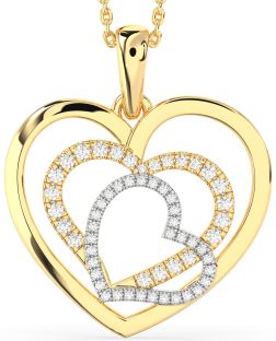 Large Diamond Platinum & Yellow Gold Heart Necklace