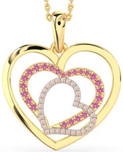 Large Pink Sapphire & Morganite Gold Silver Heart Necklace