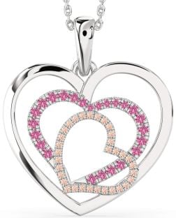 Large Pink Sapphire & Morganite Platinum Heart Necklace