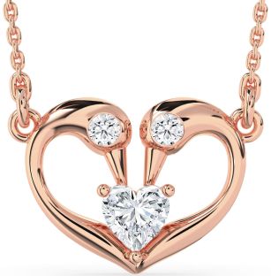 Diamond Rose Gold Swan Heart Necklace