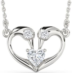 Diamond White Gold Swan Heart Animals Necklace