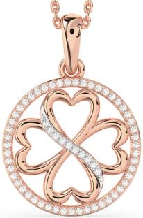 Diamond Rose Gold Clover Circle Necklace