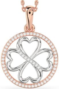 Diamond Platinum & Rose Gold Clover Circle Necklace