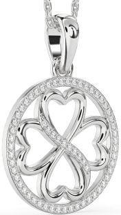 Diamond White Gold Clover Circle Necklace