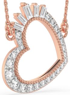 Large Diamond Rose Gold Silver Heart Necklace