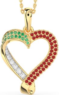 Emerald & Ruby Gold Heart Necklace