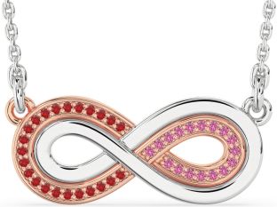 Large Ruby & Pink Sapphire Platinum & Rose Gold Infinity Necklace