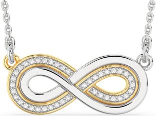 Large Diamond White Yellow Gold Infinity Necklace