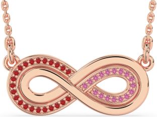 Large Ruby & Pink Sapphire Rose Gold Silver Infinity Necklace