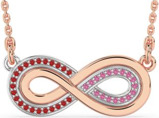 Large Ruby & Pink Sapphire Platinum & Rose Gold Infinity Necklace
