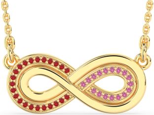 Large Ruby & Pink Sapphire Gold Silver Infinity Necklace