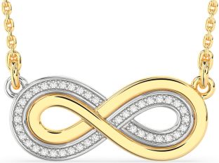 Large Diamond White Yellow Gold Infinity Necklace