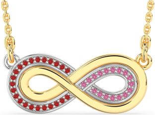 Large Ruby & Pink Sapphire Platinum & Yellow Gold Infinity Necklace