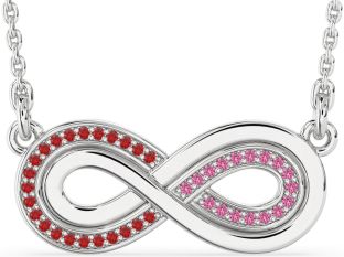 Large Ruby & Pink Sapphire Silver Infinity Necklace