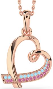 Aquamarine & Pink Sapphire Rose Gold Heart Necklace