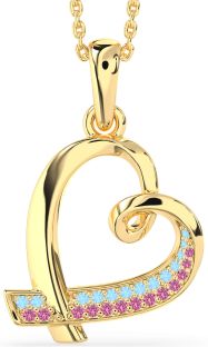 Aquamarine & Pink Sapphire Gold Silver Heart Necklace