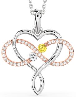 Large Diamond Platinum & Rose Gold Heart Infinity Necklace