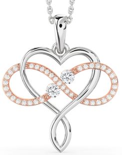 Large Diamond Platinum & Rose Gold Heart Infinity Necklace