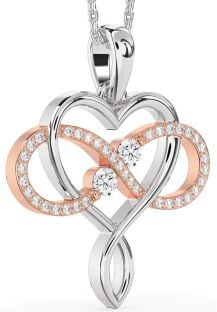 Large Diamond Silver & 10K Rose Gold Heart Infinity Necklace
