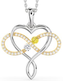 Large Diamond Platinum & Yellow Gold Heart Infinity Necklace