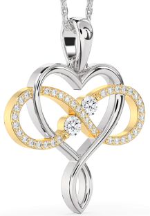 Large Diamond Silver & 10K gold Heart Infinity Necklace