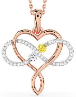 Large Diamond Platinum & Rose Gold Heart Infinity Necklace