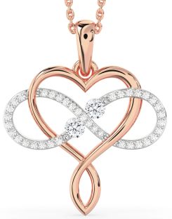 Large Diamond Platinum & Rose Gold Heart Infinity Necklace