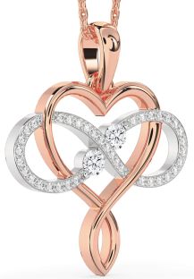 Large Diamond White Rose Gold Heart Infinity Necklace