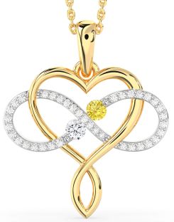 Large Diamond Platinum & Yellow Gold Heart Infinity Necklace