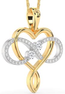 Large Diamond White Yellow Gold Heart Infinity Necklace