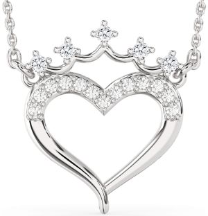 Diamond White Gold Heart Crown Necklace