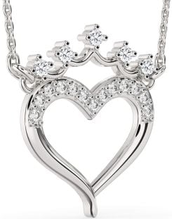 Diamond White Gold Heart Crown Necklace