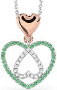 Diamond & Emerald Silver & 10K Rose Gold Heart Necklace