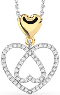 Diamond Silver & 10K gold Heart Necklace