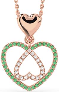 Diamond & Emerald Rose Gold Heart Necklace