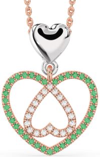 Diamond & Emerald White Rose Gold Heart Necklace