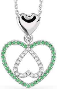 Diamond & Emerald Platinum Heart Necklace